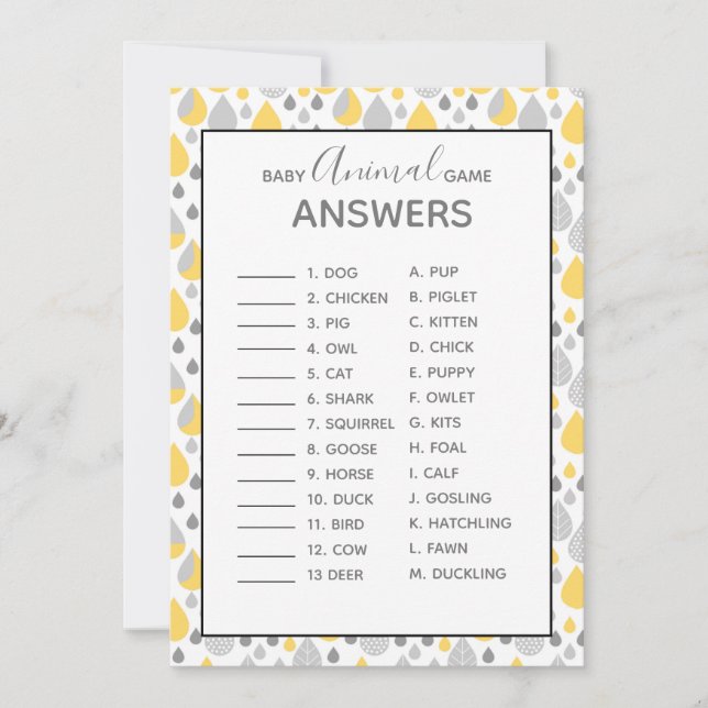 Invitation Bébé animal jeux Baby shower gris/jaune (Devant)