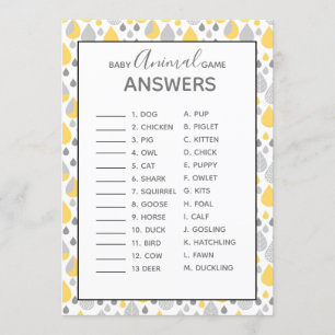 Invitation Bébé animal jeux Baby shower gris/jaune