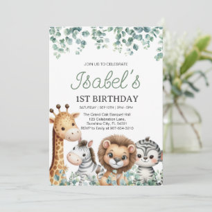 Invitation Bébé animal Premier anniversaire, Eucalyptus 1er n