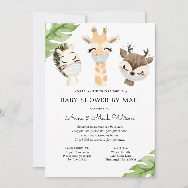 Invitation Bébé Animaux avec Masque Baby shower par courrier (Devant)