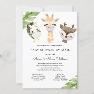 Invitation Bébé Animaux avec Masque Baby shower par courrier