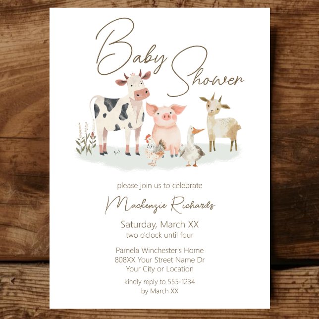 Invitation Bébé Animaux de ferme mignonne thème de campagne (Créateur téléchargé)