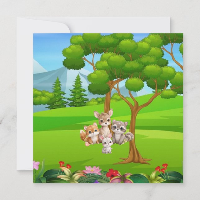 Invitation Bébé Animaux de la Forêt Bavoir — Jolis Amis de la (Devant)