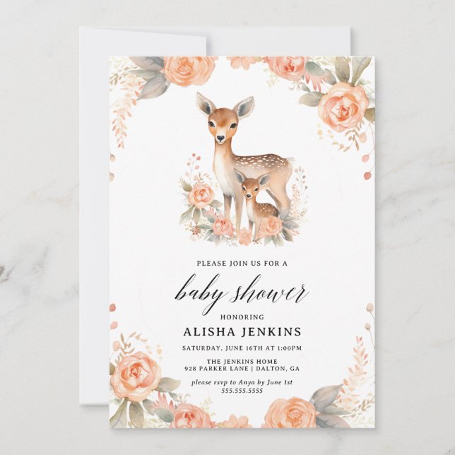 Invitation Bébé Animaux et Baby shower de fleurs (Devant)