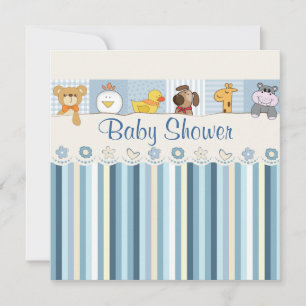Invitation Bébé Animaux et Baby showers bleus