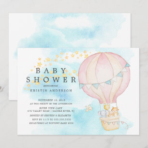 Invitation Bébé Animaux Hot Air Balloon Baby shower à tour