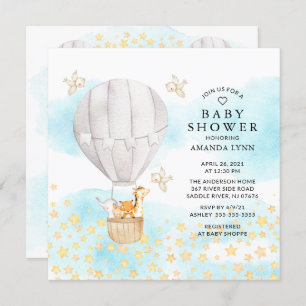 Invitation Bébé Animaux Hot Air Balloon Baby shower à tour