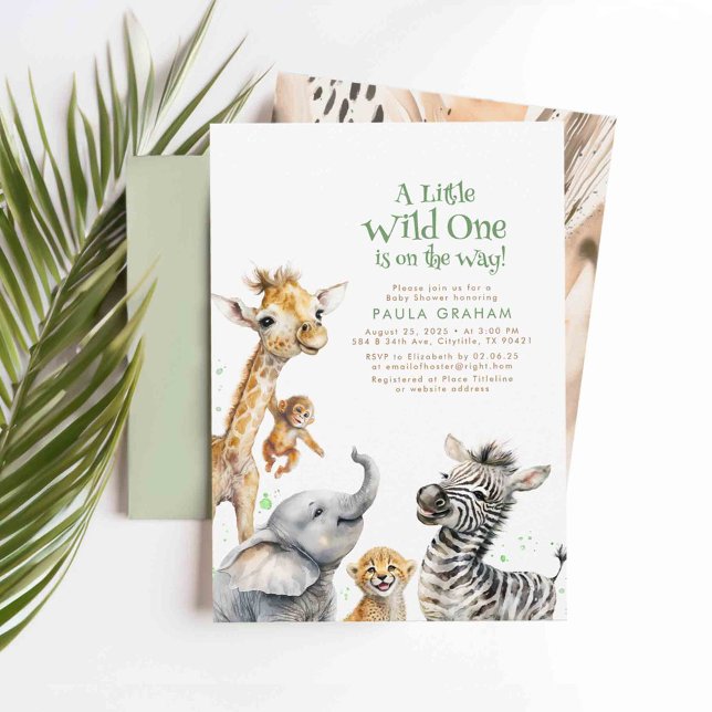 Invitation Bébé Animaux Jungle Safari Sauvage Baby shower mig (A Little Wild One Is On The Way Baby Shower Invitations)