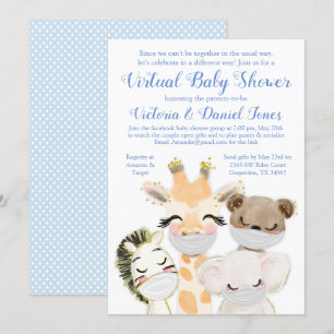 Invitation Bébé Animaux Mask Drive Par Covid Baby shower