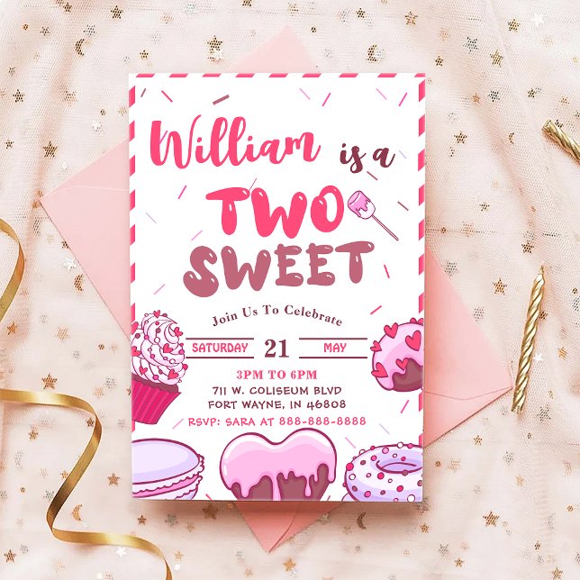 Invitation Bébé Anniversaire Bonbon Deux Soirée Douce (Créateur téléchargé)