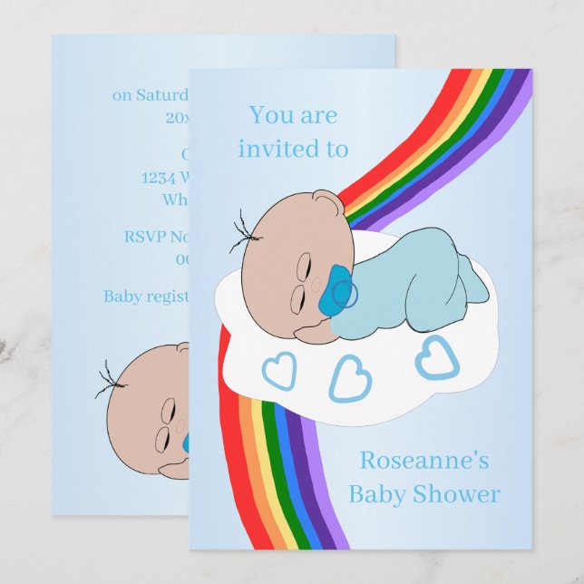 Invitation Bébé Arc-en-ciel Garçon Baby Shower (Devant / Derrière)