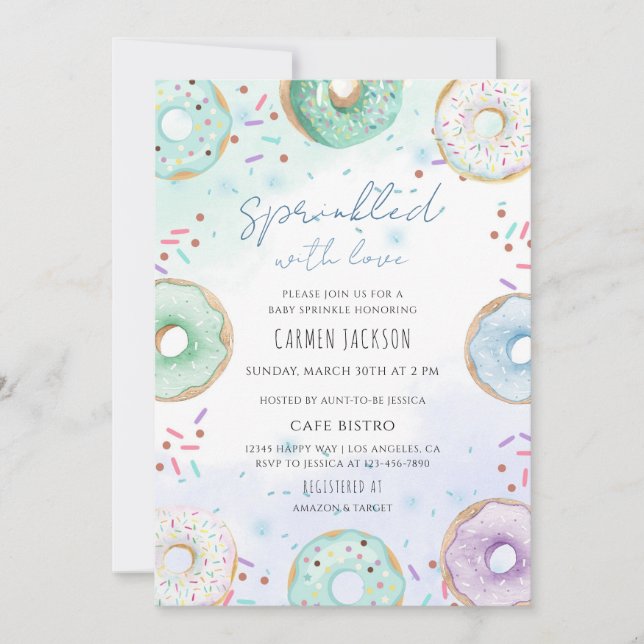 Invitation Bébé Arc-en-ciel Gâteau Donut (Devant)