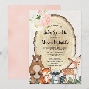 Invitation Bébé arroser rustique bois fille forêt amis