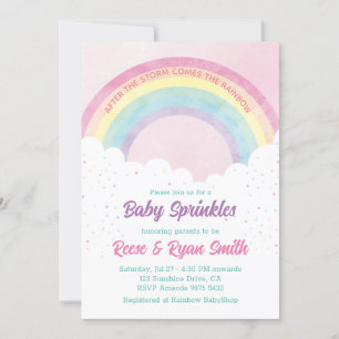 Invitation Bébé arroses Pastel Baby shower arc-en-ciel