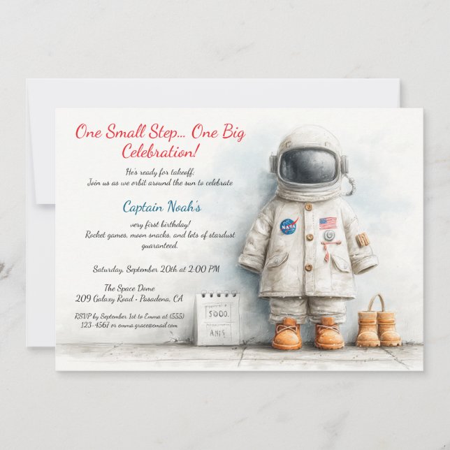 Invitation Bébé astronaute 1er anniversaire fête (Devant)