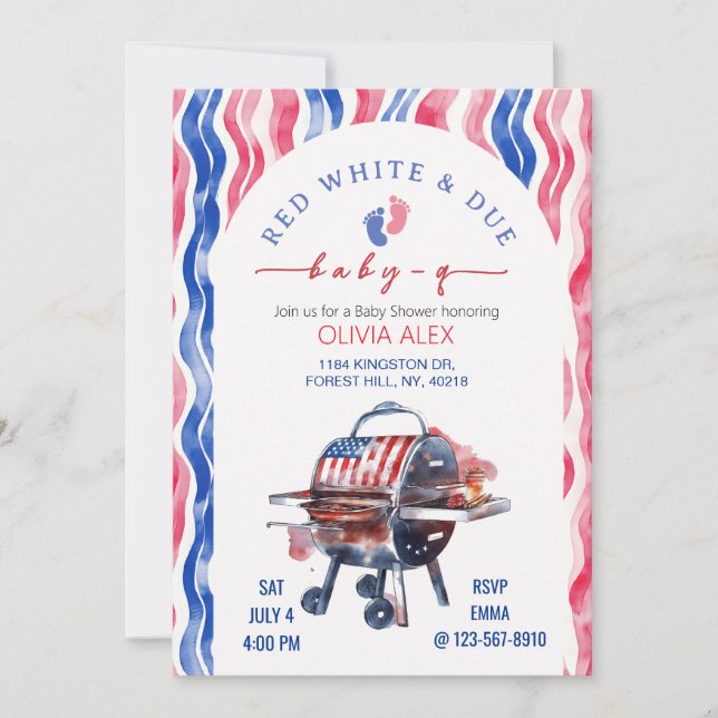 Invitation Bébé attendu pour le 4 juillet, babyq ! (Devant)