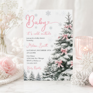 Invitation Bébé au Nœud Rose Bébé C'est Froid Dehors Baby Sho