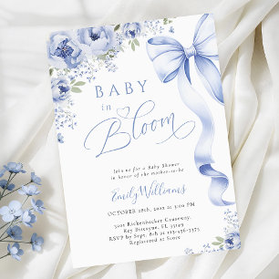 Invitation Bébé au Ruban Bleu Baby Shower Fleurie