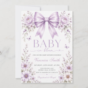Invitation Bébé au ruban lavande en fleurs Fête de bébé viole