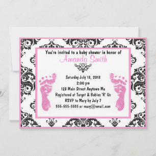 Invitation Bébé aux pieds de petite fille aux dents roses Inv