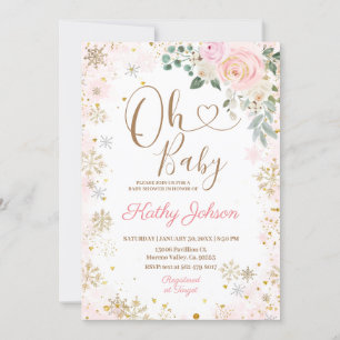Invitation Bébé Baby shower floral rose Flocon de neige