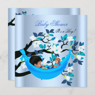 Invitation Bébé Baby shower mignon Bleu Hamac