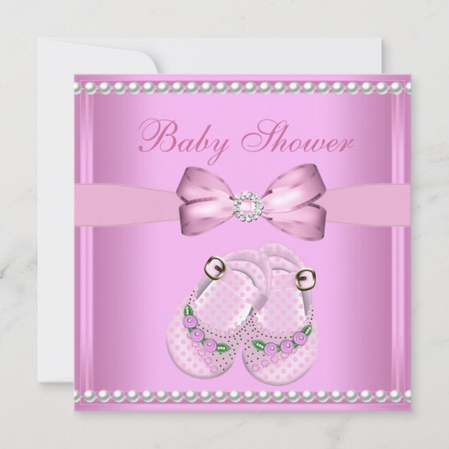 Invitation Bébé Baby shower mignonne Pink Booties Pearl (Devant)