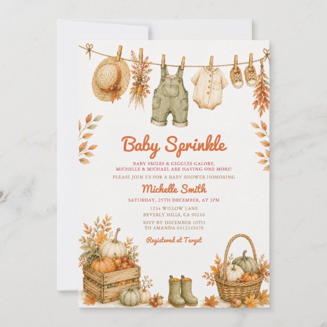 Invitation Bébé Baby Sprinkle de la rentrée automnale  (Devant)