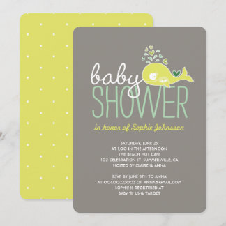 Invitation Bébé Baleine Lime Grossesse Jumeaux Garçon & Fille