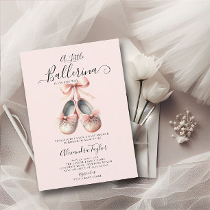 Invitation Bébé Ballerina Chaussures Bow rose Or fille Douche