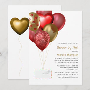 Invitation Bébé ballon rouge et or ou Baby shower par la post