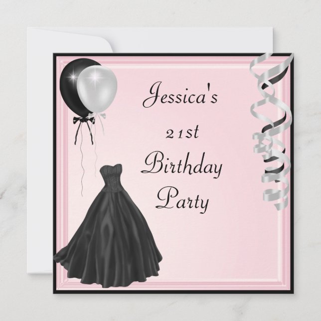 Invitation Bébé Ballons noirs en argent rose Formel 21e anniv (Devant)