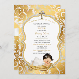 Invitation Bébé Baptême Christening Gold Cross
