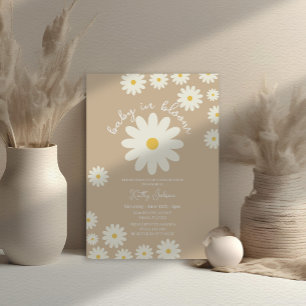 Invitation Bébé beige beige Super rétro dans douche en fleurs
