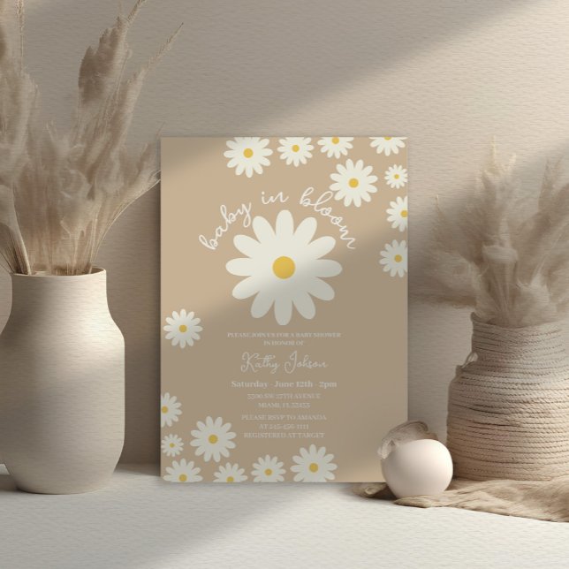 Invitation Bébé beige beige Super rétro dans douche en fleurs (Créateur téléchargé)