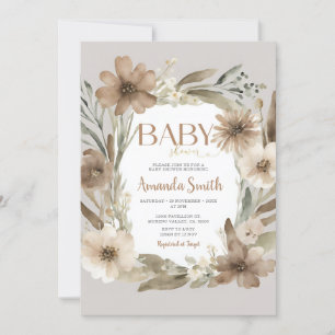 Invitation Bébé beige en fleurs Baby shower fille
