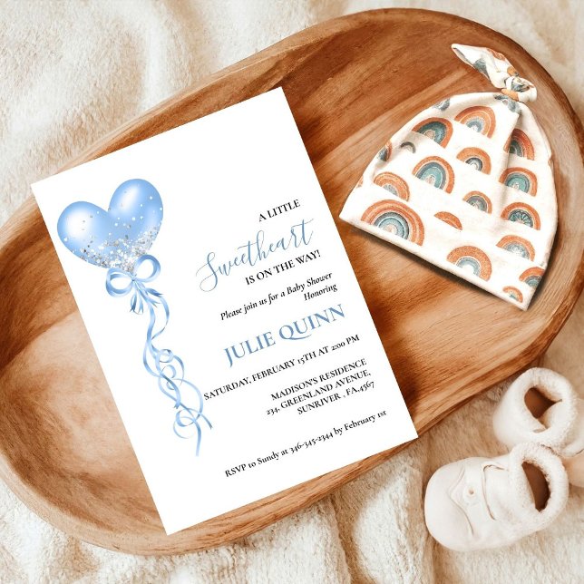 Invitation Bébé bleu aquarelle Balloon Boho Baby shower garço (Créateur téléchargé)