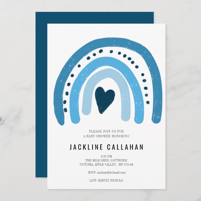 Invitation Bébé bleu arc-en-ciel bébé garçon douche (Devant / Derrière)