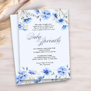 Invitation Bébé bleu arroser poème Baby shower floral