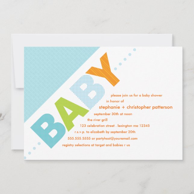 Invitation Bébé bleu| Baby shower moderne orange (Devant)