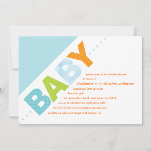 Invitation Bébé bleu  Baby shower moderne orange