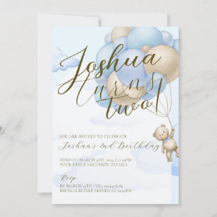 Invitation Bébé bleu ballons teddy ours anniversaire de enfan