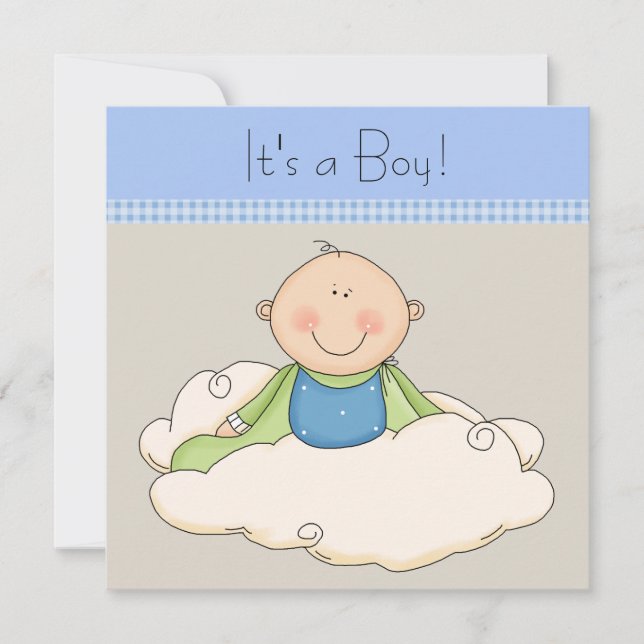 Invitation Bébé bleu beige Baby shower Cloud (Devant)