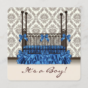 Invitation Bébé Bleu Bleu Brown Damas Baby Boy Douche pour bé
