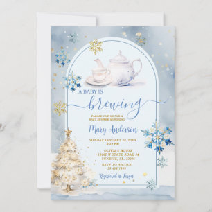 Invitation Bébé bleu brasse Tea Party Baby shower d'hiver
