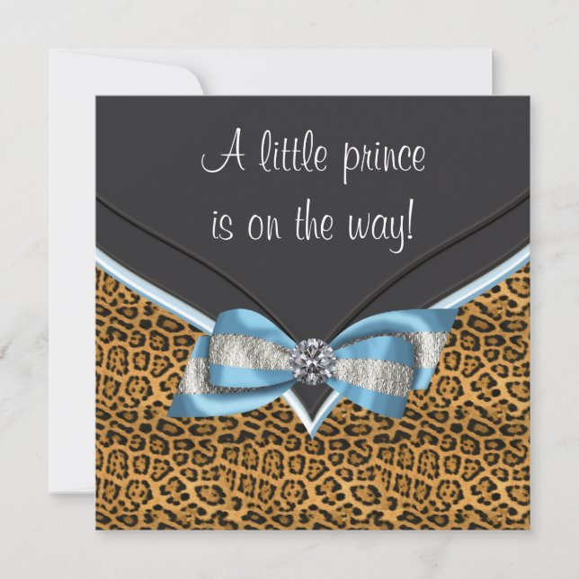 Invitation Bébé Bleu Cheetah Baby shower Prince (Devant)