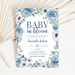 Invitation Bébé bleu dans le Baby shower en fleur