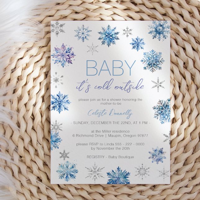 Invitation Bébé Bleu De Noël Simple Sa Douche Extérieure Froi (Créateur téléchargé)