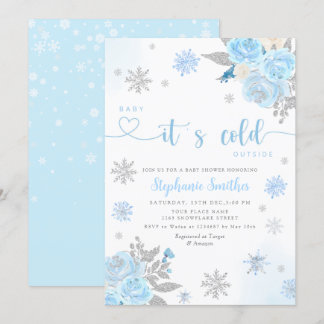 Invitation Bébé bleu d'hiver Il fait froid dehors Baby shower