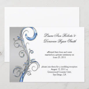 Invitation Bébé Bleu et Argent Orné Après-Mariage